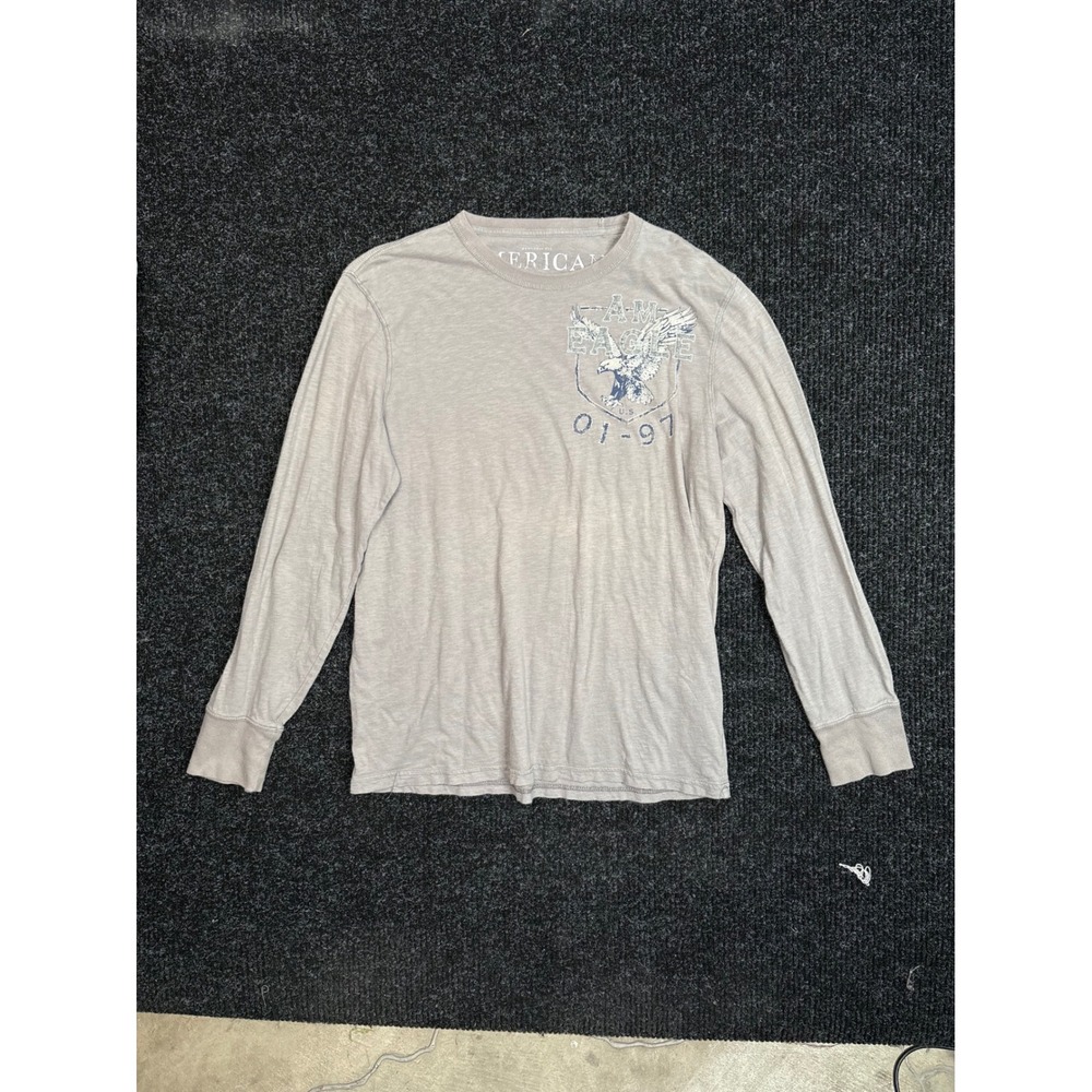 American Eagle Mens Large Grey Graphic Long Sleeve T-Shirt Athletic Distressed